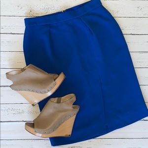 J. Crew | Drapey Crepe Blue Pencil Skirt w Slit